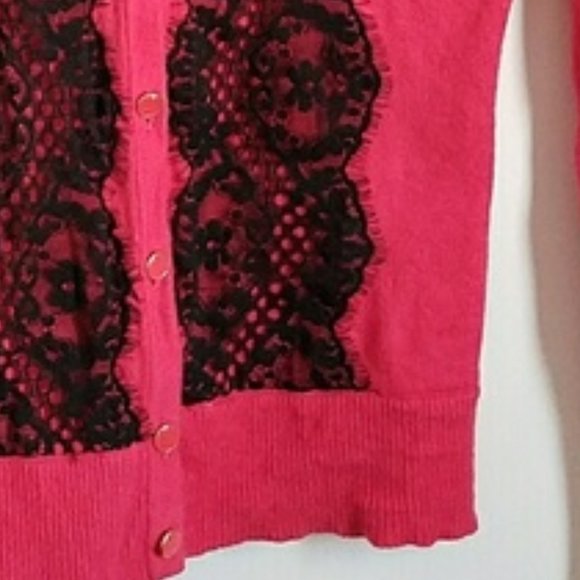 💗 Beautiful Victorian Inspired Hot Pink & Black Lace Cardigan - XS - Picture 4 of 7